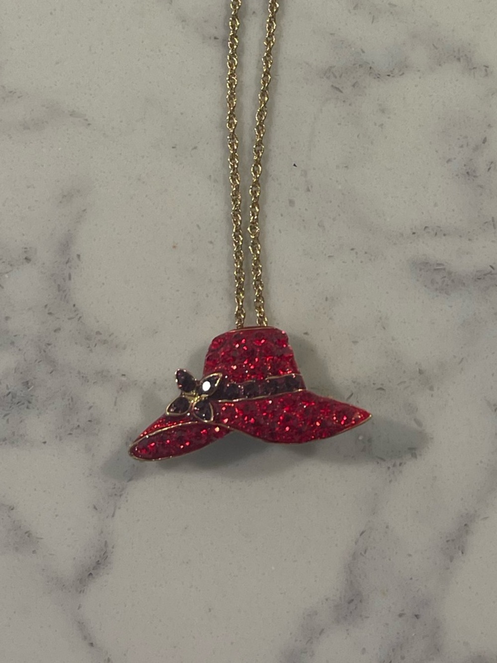 Gold Chain Necklace with Red Hat Pendant